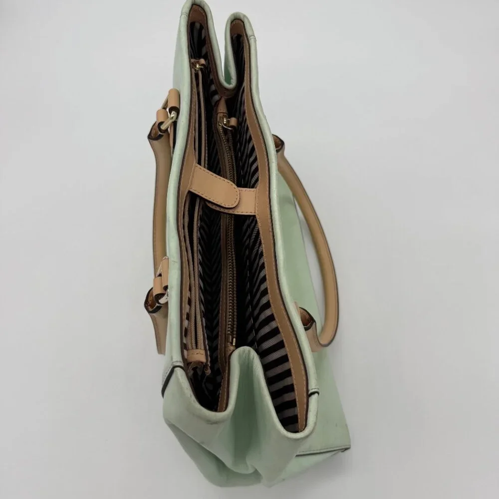 Kate Spade Mint Green Shoulder Bag with Tan and Black Trim - Picture 11 of 14
